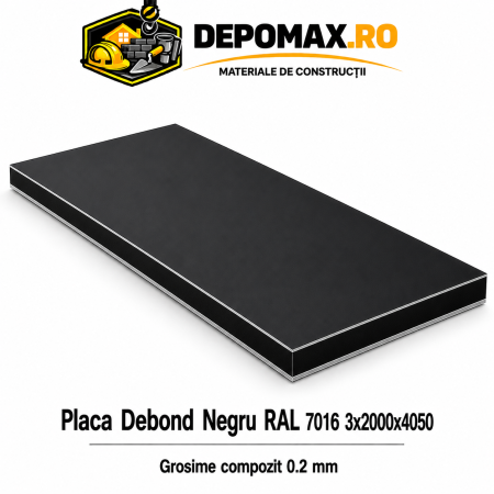 Placa BOND negru/negru 3mm, 2000x4050mm, aluminiu 0.2mm